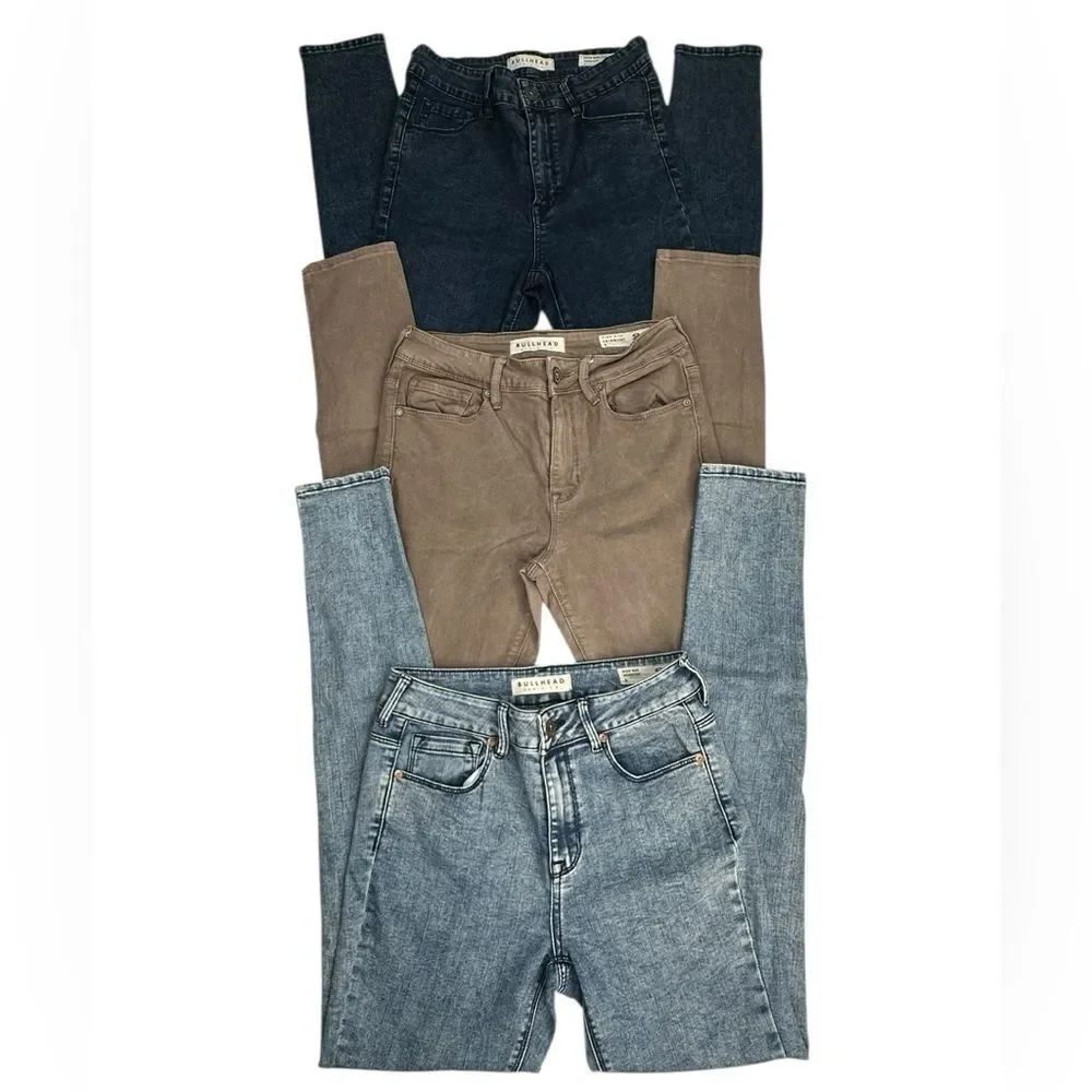 3 BULLHEAD Jeans Dark Blue Light Brown Stone Wash High Rise Skinniest Size 5
